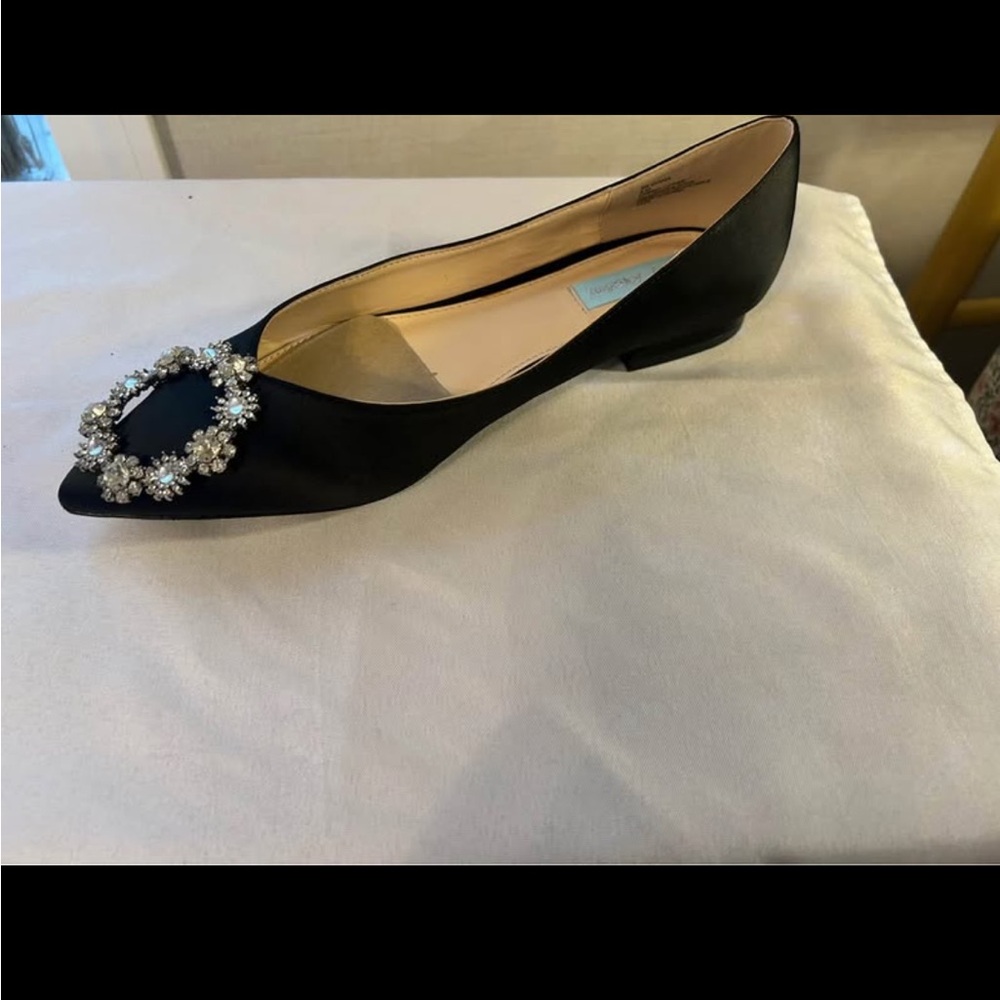 Betsey Johnson Black Flats with Crystal Detail